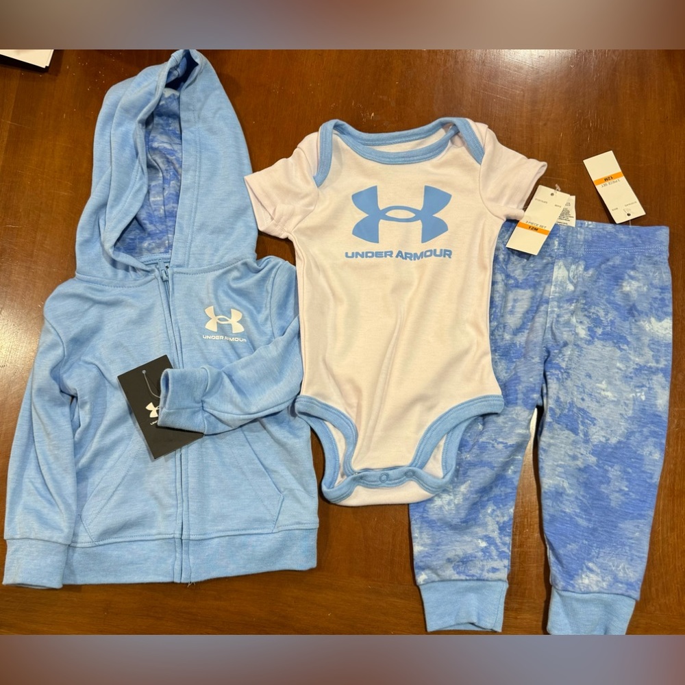Under Armour 12M light blue & white 3 piece baby boys jumper cotton/poly mix
